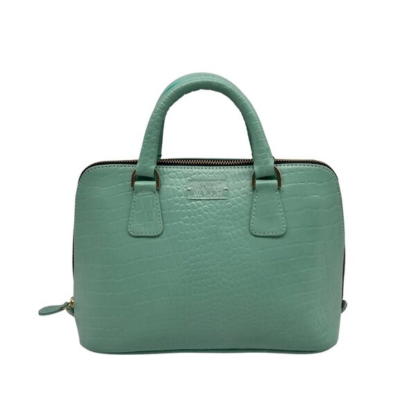 WKND WYFR  Aquamarine Croc Embossed Leather Convertible Satchel - Picture 1 of 11
